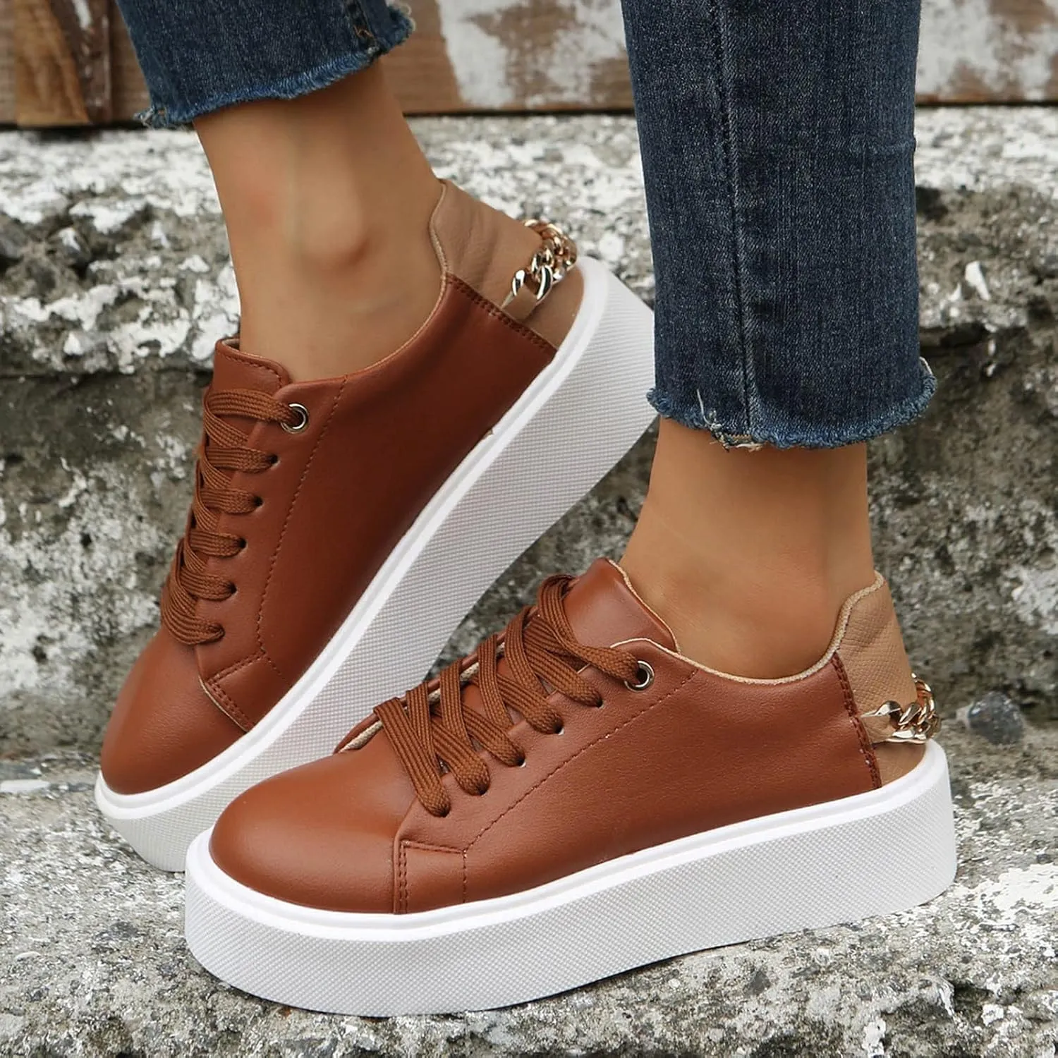 Hbeylia Women's Low-Top Sneakers Fashion Casual Platform Wedge Chunky Bottom Patchwork Lace Up Canvas Sneakers Comfortable Flats Breathable Wedge Sneakers Women Low Slip on Shoes
