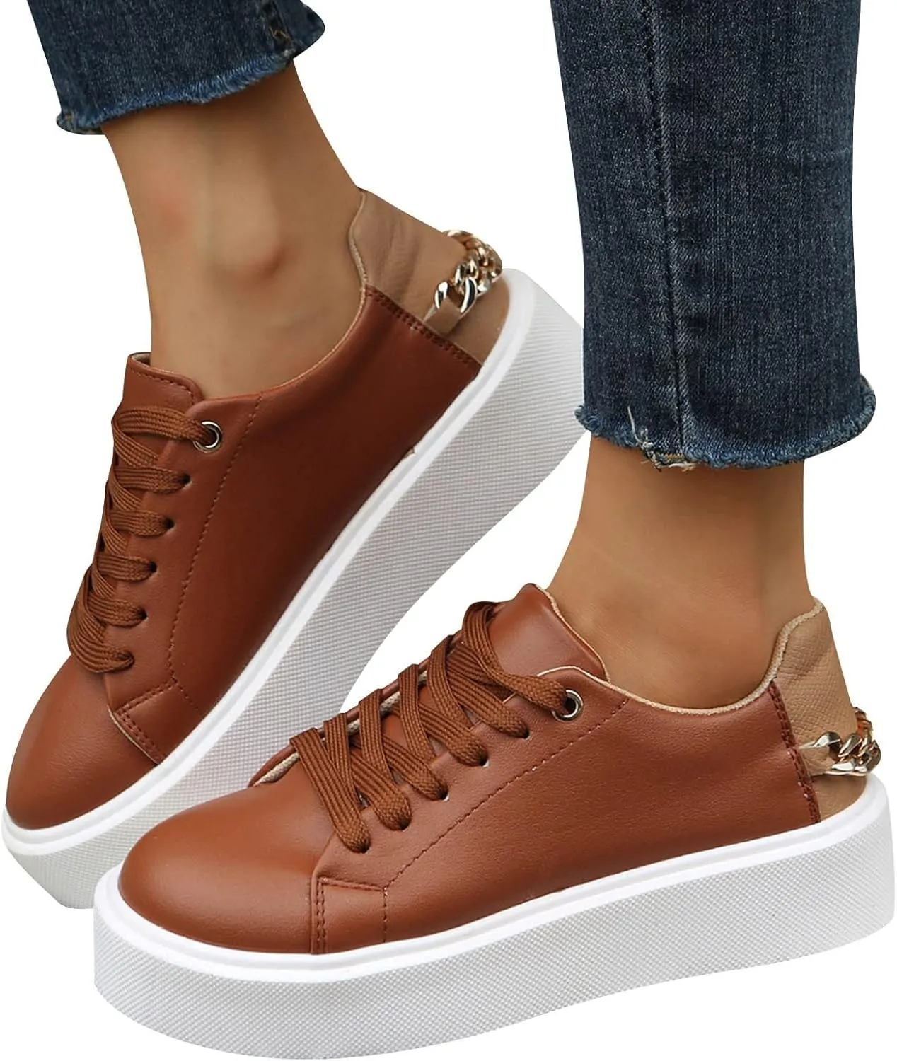 Hbeylia Women's Low-Top Sneakers Fashion Casual Platform Wedge Chunky Bottom Patchwork Lace Up Canvas Sneakers Comfortable Flats Breathable Wedge Sneakers Women Low Slip on Shoes