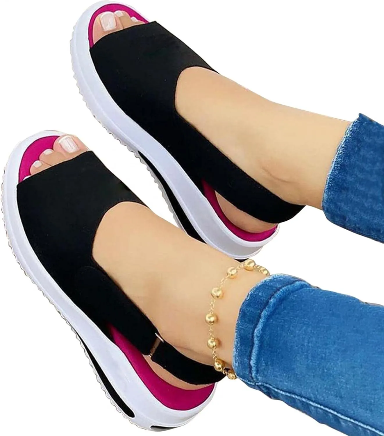 Hbeylia Women's Slip On Loafers Leather Wedge Low Heels Buckle Strap Mule Walking Shoes Sandals Oxfords Soft Comfortable Anti Slip Flats Shoes for Women Ladies