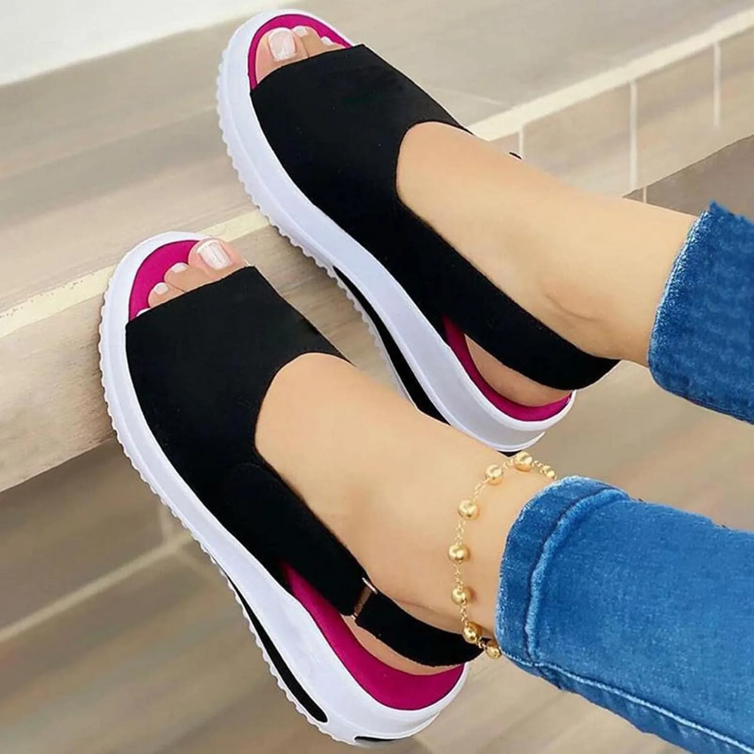 Hbeylia Women's Slip On Loafers Leather Wedge Low Heels Buckle Strap Mule Walking Shoes Sandals Oxfords Soft Comfortable Anti Slip Flats Shoes for Women Ladies