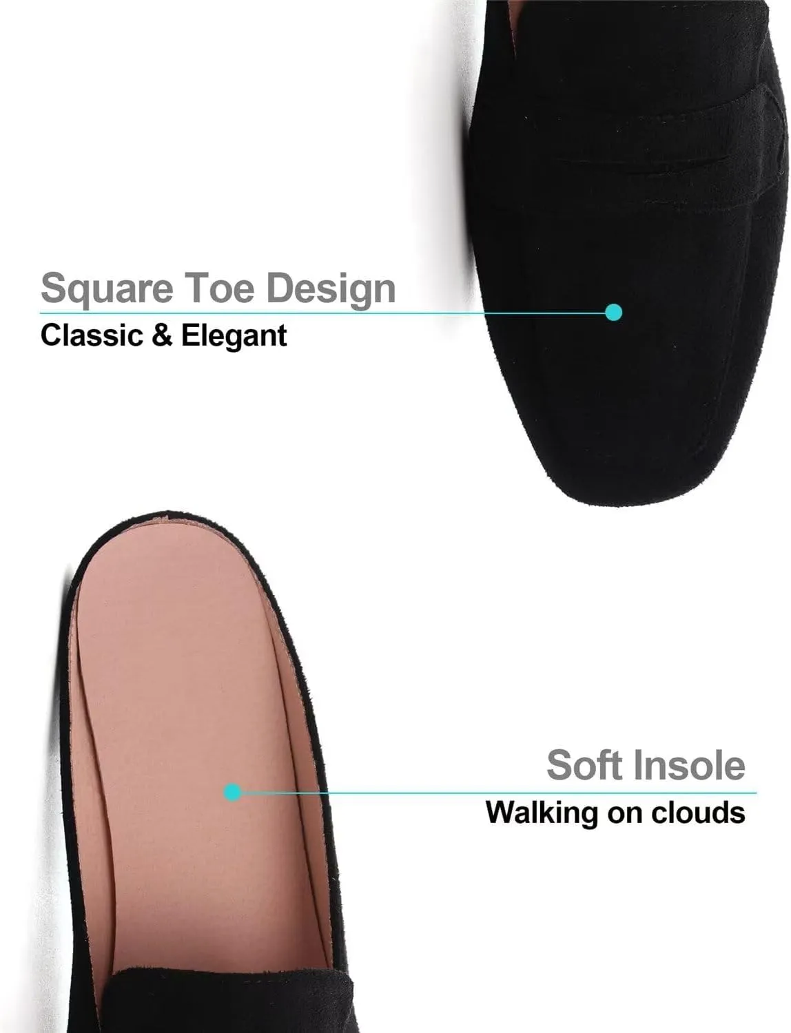Hee grand Mules for Women Flats Square Toe Slip on Flat Slides Comfortable Suede Women Slippers Backless Loafer Shoes