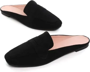 Hee grand Mules for Women Flats Square Toe Slip on Flat Slides Comfortable Suede Women Slippers Backless Loafer Shoes