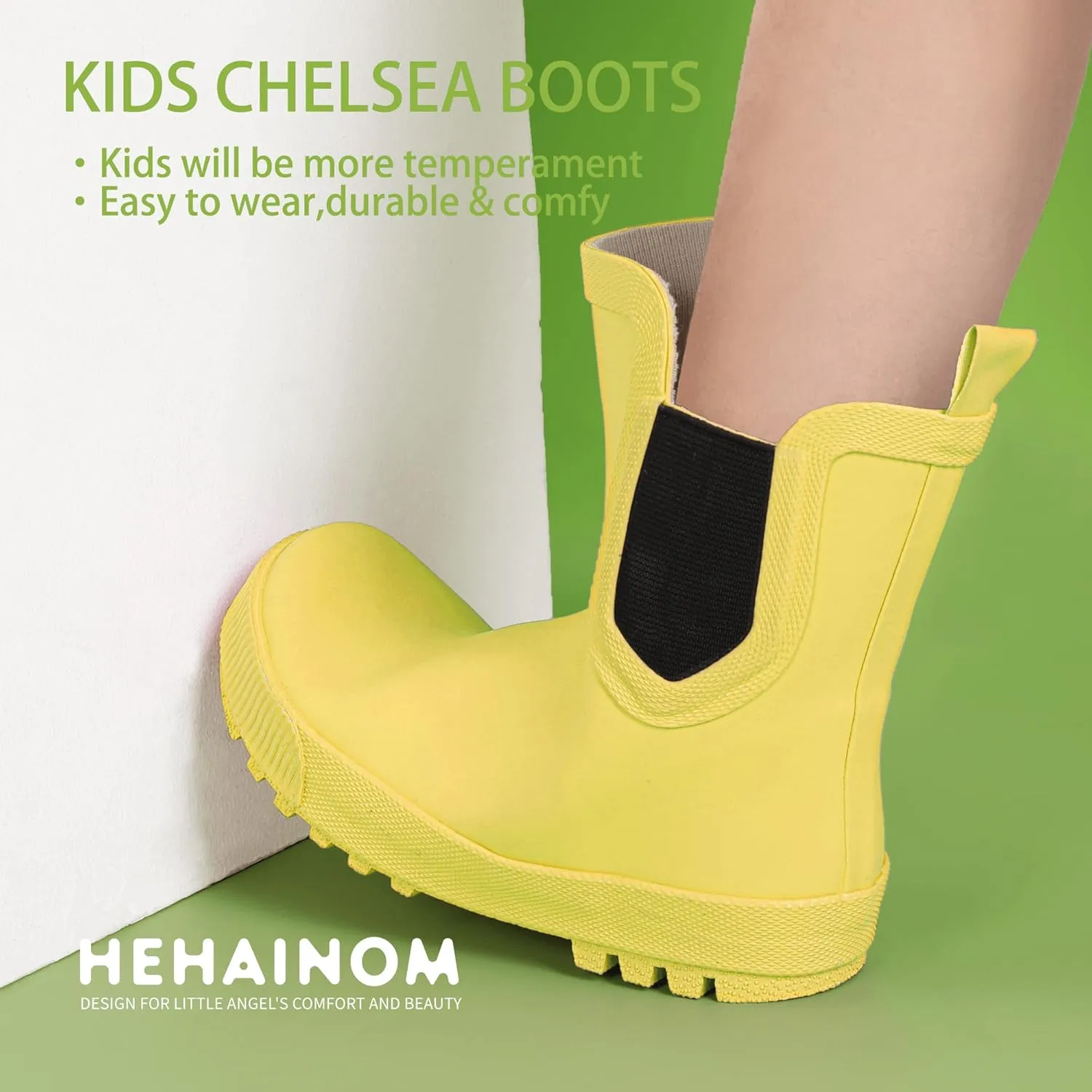Hehainom Toddler Kids Rain Boots for Girls Boys Waterproof Rainboots Easy-on Light Weight Chelsea Rain Shoes