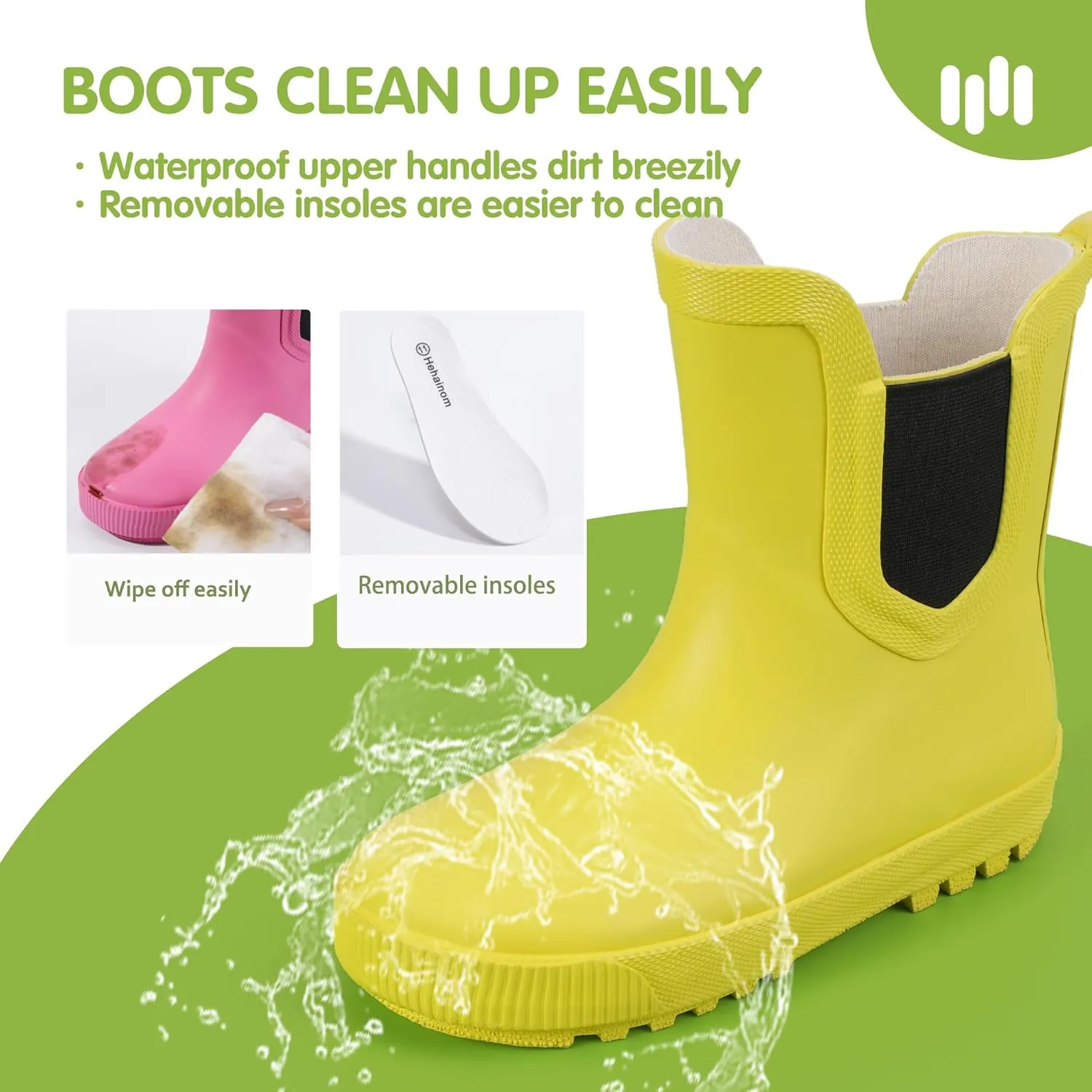 Hehainom Toddler Kids Rain Boots for Girls Boys Waterproof Rainboots Easy-on Light Weight Chelsea Rain Shoes