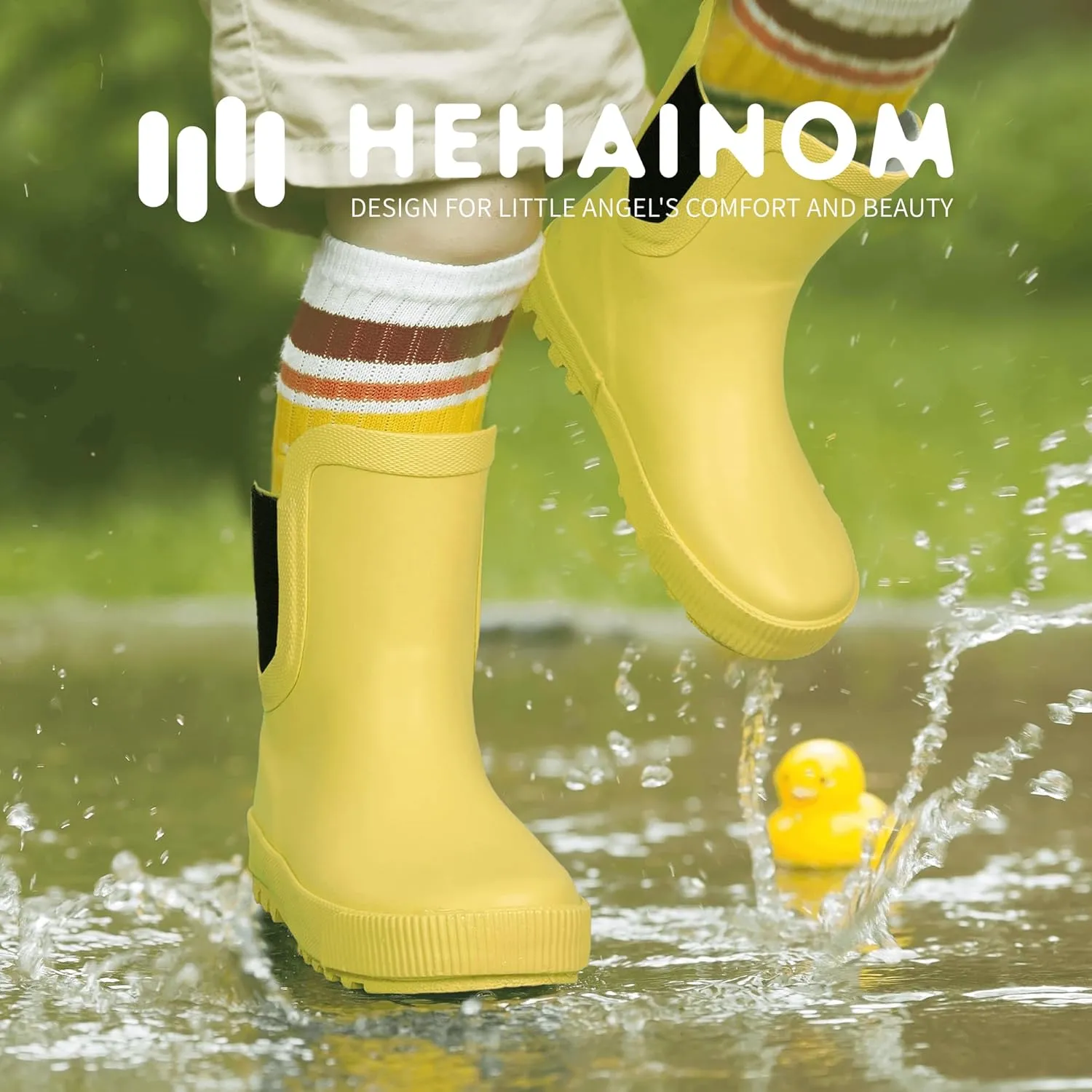 Hehainom Toddler Kids Rain Boots for Girls Boys Waterproof Rainboots Easy-on Light Weight Chelsea Rain Shoes