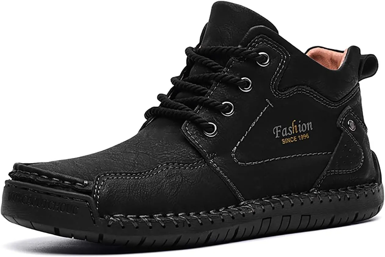 HESBITEUL Men's Leather Chukka Hiking Boots All Seasons for Camping & Driving Ankle Shoes