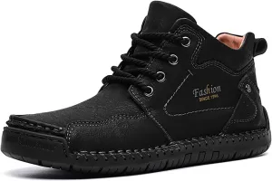 HESBITEUL Men's Leather Chukka Hiking Boots All Seasons for Camping & Driving Ankle Shoes