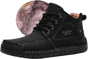 HESBITEUL Unisex Hiking Leather Boots Non-Slip Breathable Chukka with Fur Lining