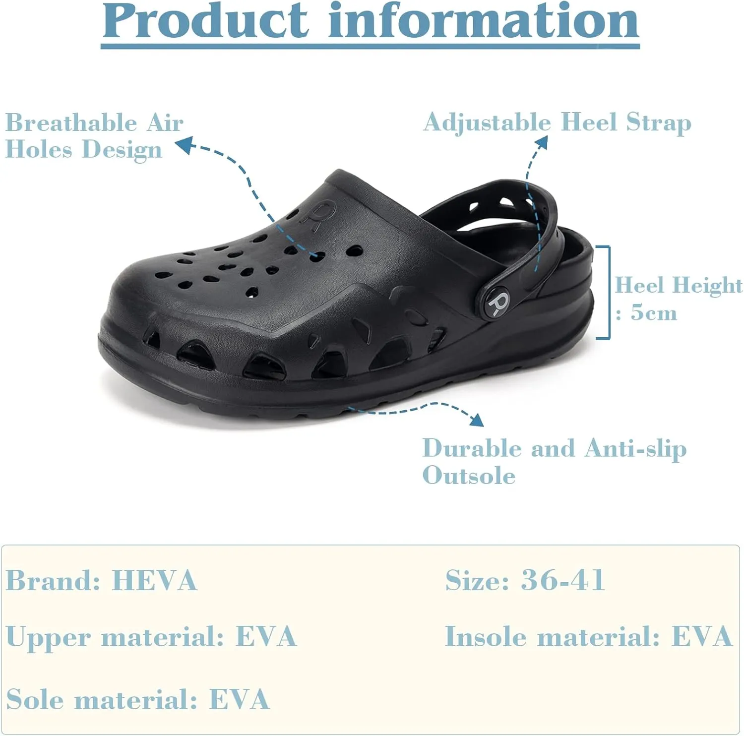 HEVA Adult Womens Garden Clogs,Classic Slippers Slip on Shoes Quick Drying Sport Sandals