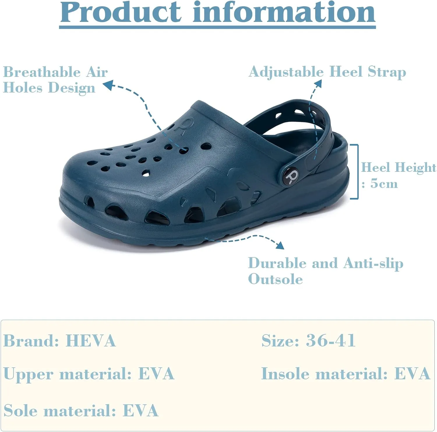 HEVA Adult Womens Garden Clogs,Classic Slippers Slip on Shoes Quick Drying Sport Sandals