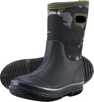HISEA Kids Rain Boots for Boys Girls, Waterproof Insulated Rubber Neoprene Boots, Seamless Outdoor Boots with Handles Rainboot All Weather Mud Boots for Rain, Snow, Winter and Muck (Little Kid/Big Kid)