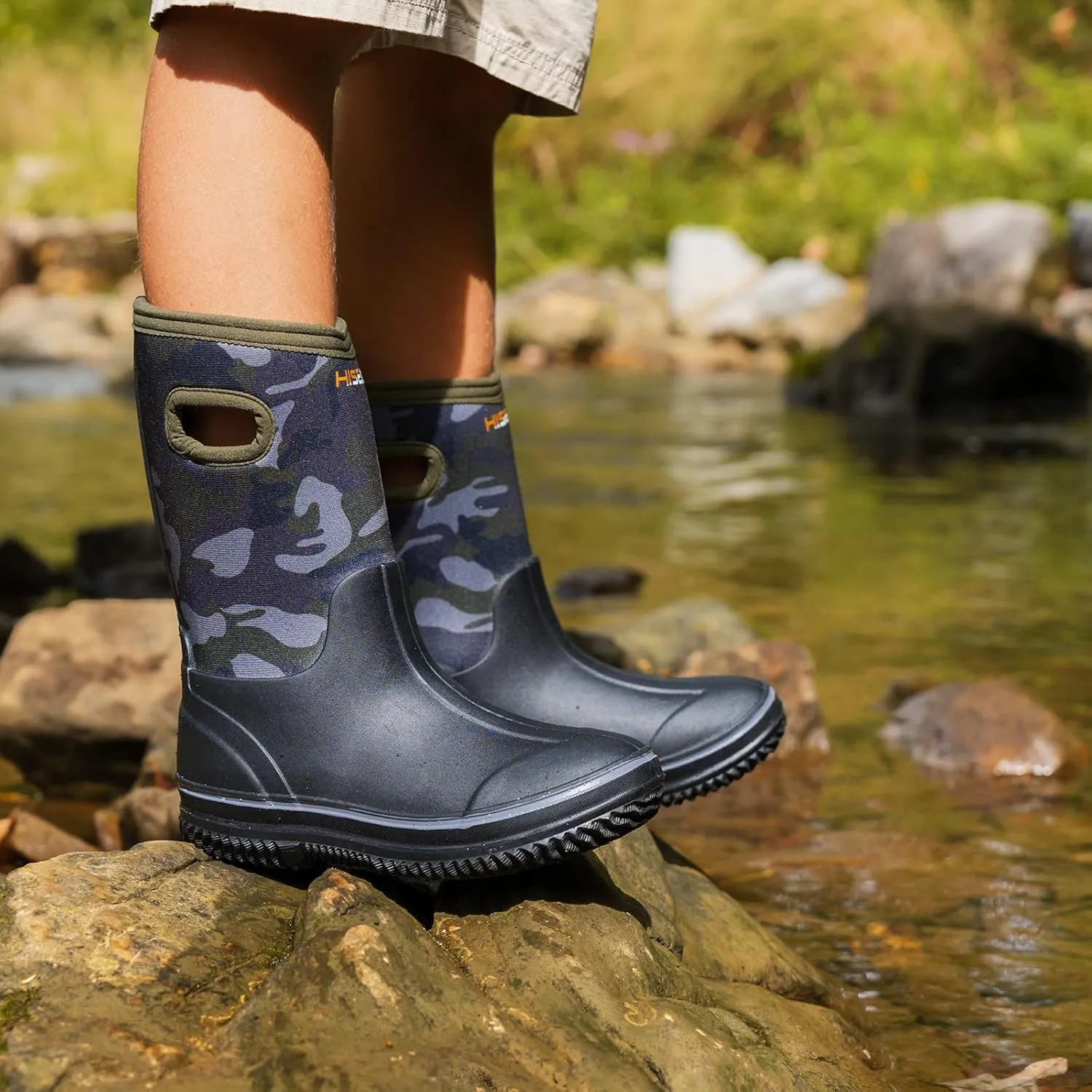 HISEA Kids Rain Boots for Boys Girls, Waterproof Insulated Rubber Neoprene Boots, Seamless Outdoor Boots with Handles Rainboot All Weather Mud Boots for Rain, Snow, Winter and Muck (Little Kid/Big Kid)