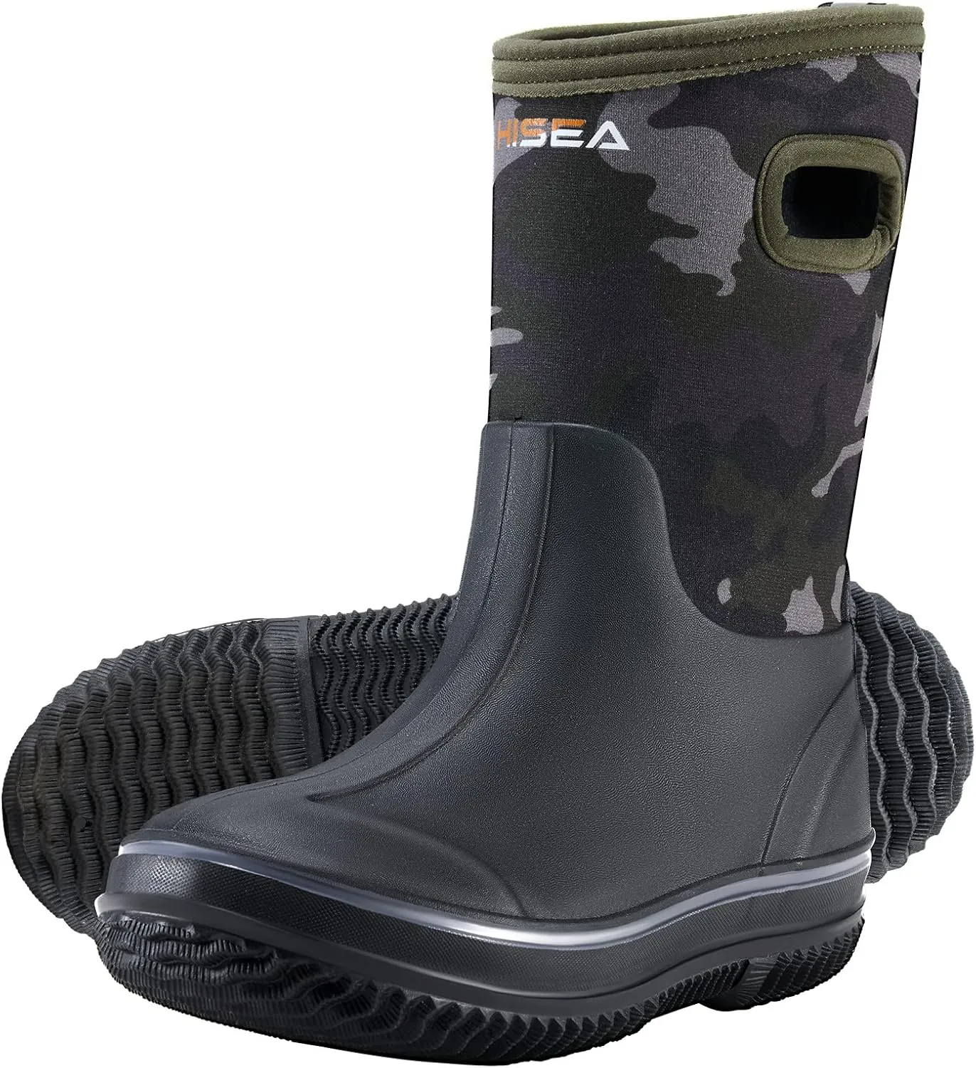 HISEA Kids Rain Boots for Boys Girls, Waterproof Insulated Rubber Neoprene Boots, Seamless Outdoor Boots with Handles Rainboot All Weather Mud Boots for Rain, Snow, Winter and Muck (Little Kid/Big Kid)
