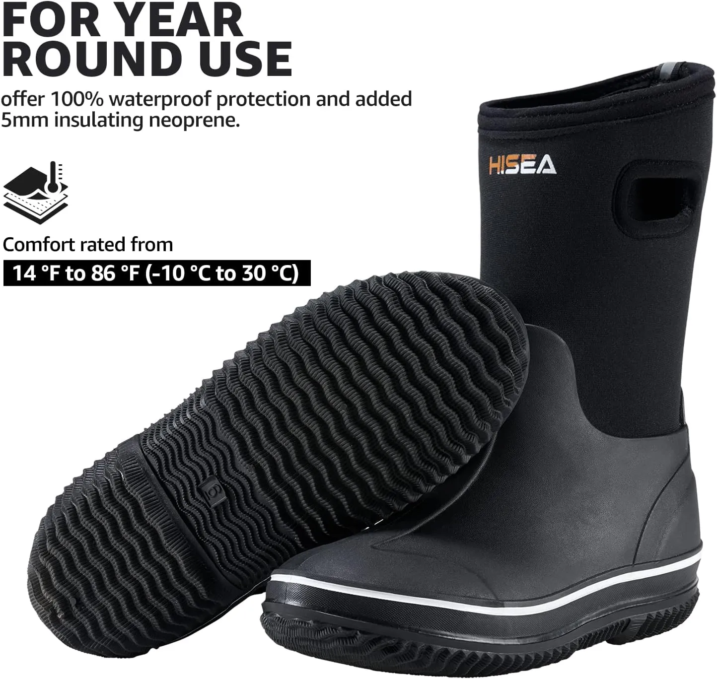 HISEA Kids Rain Boots for Boys Girls, Waterproof Insulated Rubber Neoprene Boots, Seamless Outdoor Boots with Handles Rainboot All Weather Mud Boots for Rain, Snow, Winter and Muck (Little Kid/Big Kid)