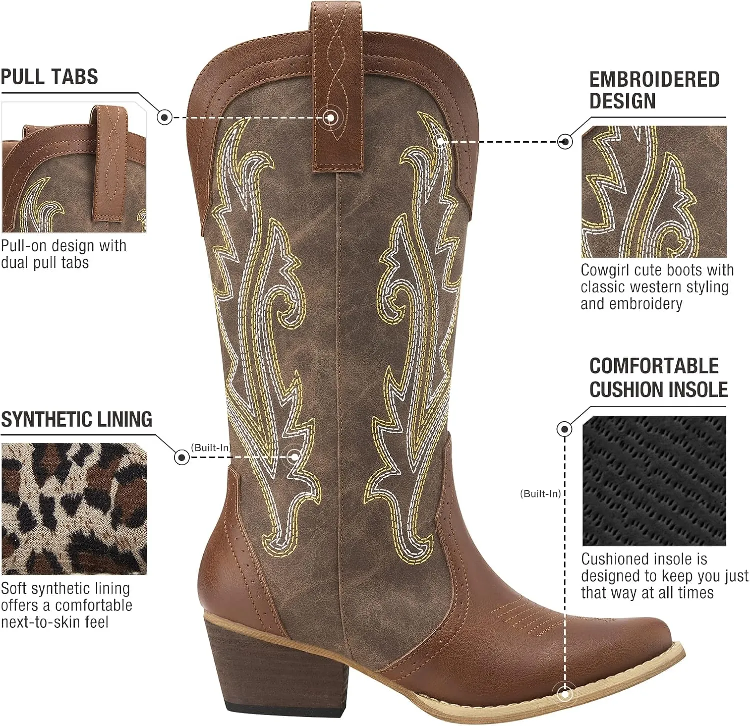 HISEA Rollda Cowboy Boots for Women Cowgirl Boots Ladies Western Embroidery Pointy Toe