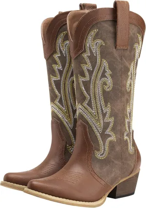 HISEA Rollda Cowboy Boots for Women Cowgirl Boots Ladies Western Embroidery Pointy Toe