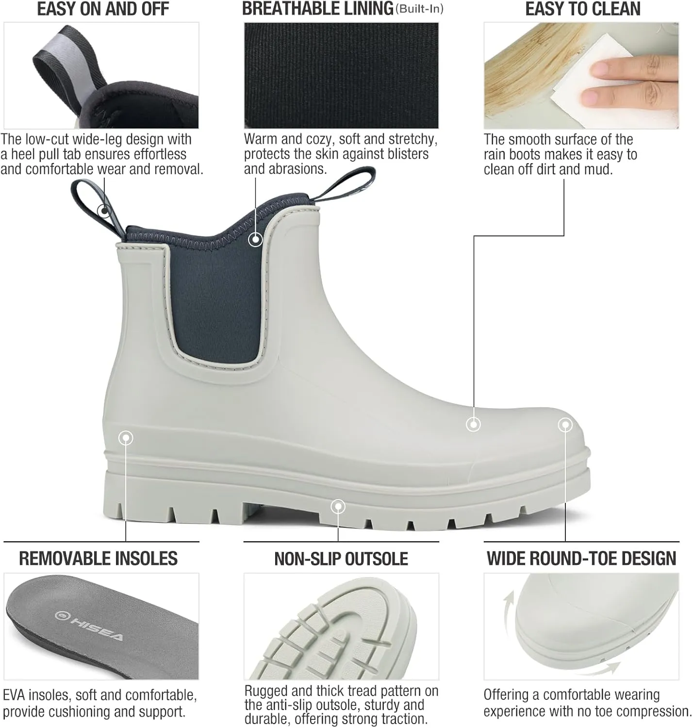 HISEA Women's Chelsea Rubber Rain Boots Ankle Rain Boots Waterproof Women Neoprene Short Garden Boots