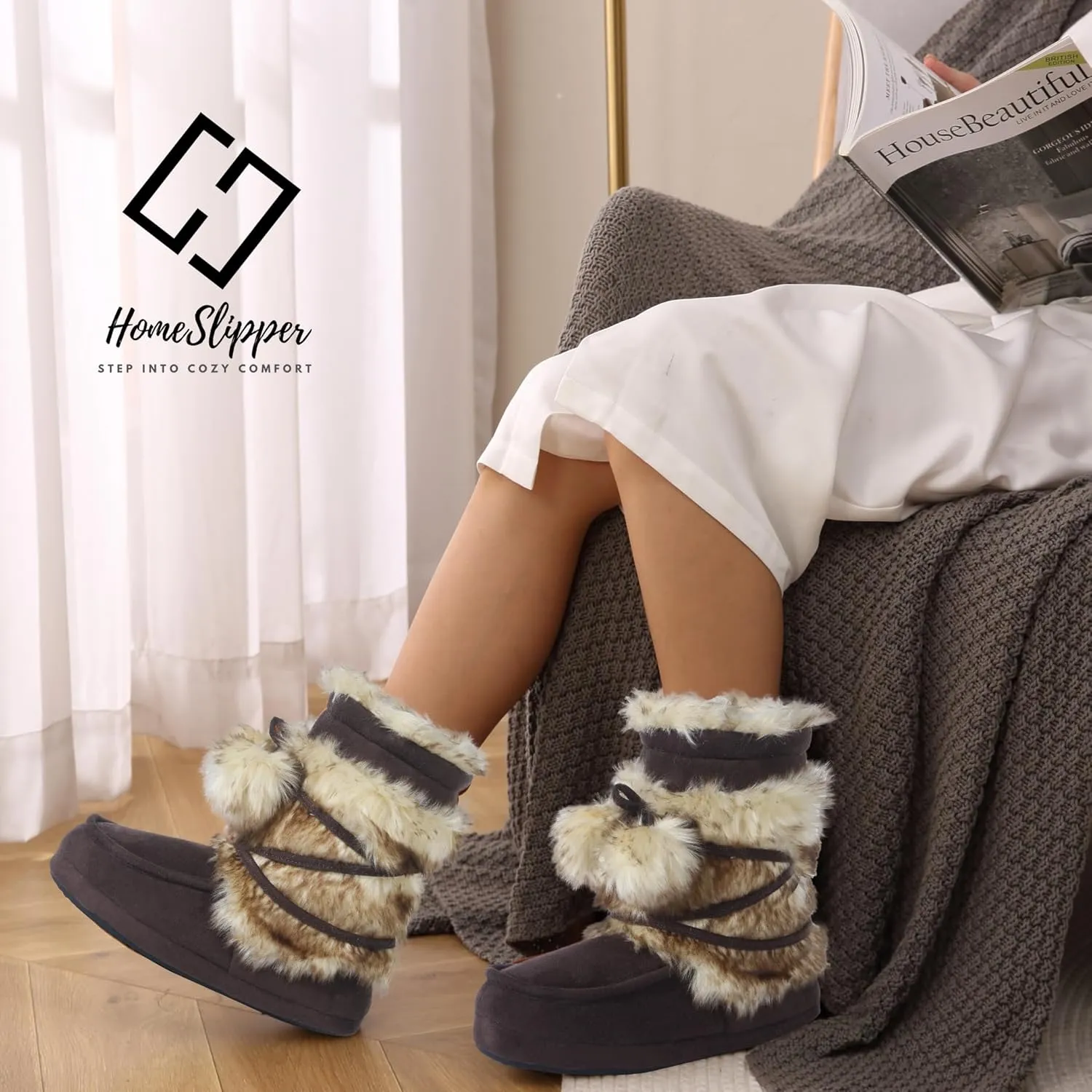 Home Slipper Women's Soft Fleece Plush Warm Indoor House Slipper Boots Shoes