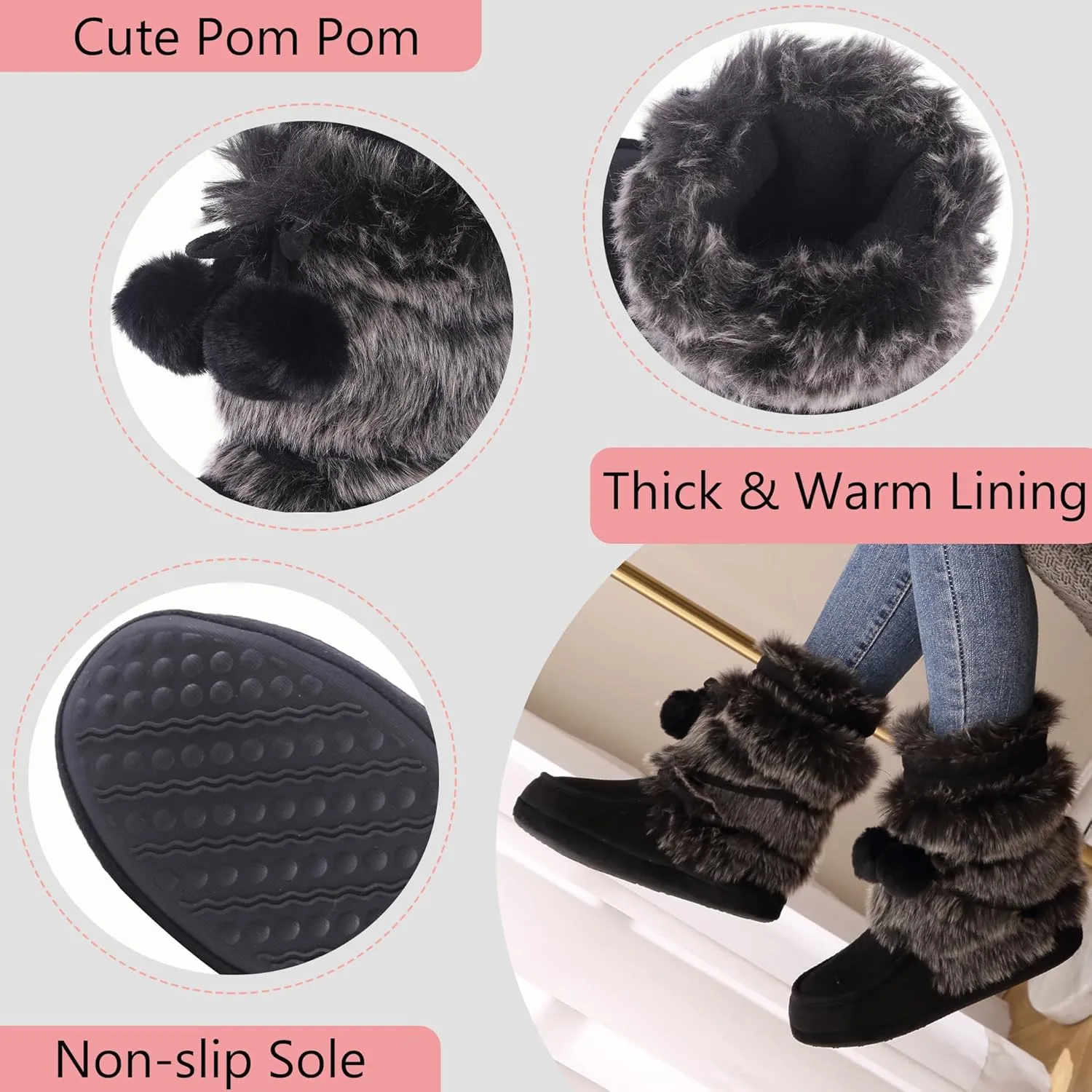 Home Slipper Women's Soft Fleece Plush Warm Indoor House Slipper Boots Shoes