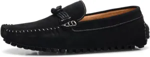 HOOENG Loafer Shoes for Men Suede Vamp Round Toe Breathable Stitching Details Rope Tie Flat Heel Flexible Soft Walking Slip on (Color : Black, Size : 8)