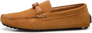 HOOENG Loafer Shoes for Men Suede Vamp Round Toe Breathable Stitching Details Rope Tie Flat Heel Flexible Soft Walking Slip on (Color : Light Brown, Size : 7.5 M US)