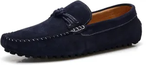 HOOENG Loafer Shoes for Men Suede Vamp Round Toe Breathable Stitching Details Rope Tie Flat Heel Flexible Soft Walking Slip on (Color : Navy, Size : 7.5)