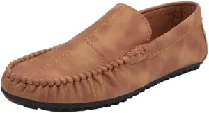 HOOENG Men's Loafers Moccasins Shoes Solid Color Patchwork PU Leather Flat Heel Anti-Slip Comfortable Outdoor Slip-ons (Color : Yellow, Size : 8.5)