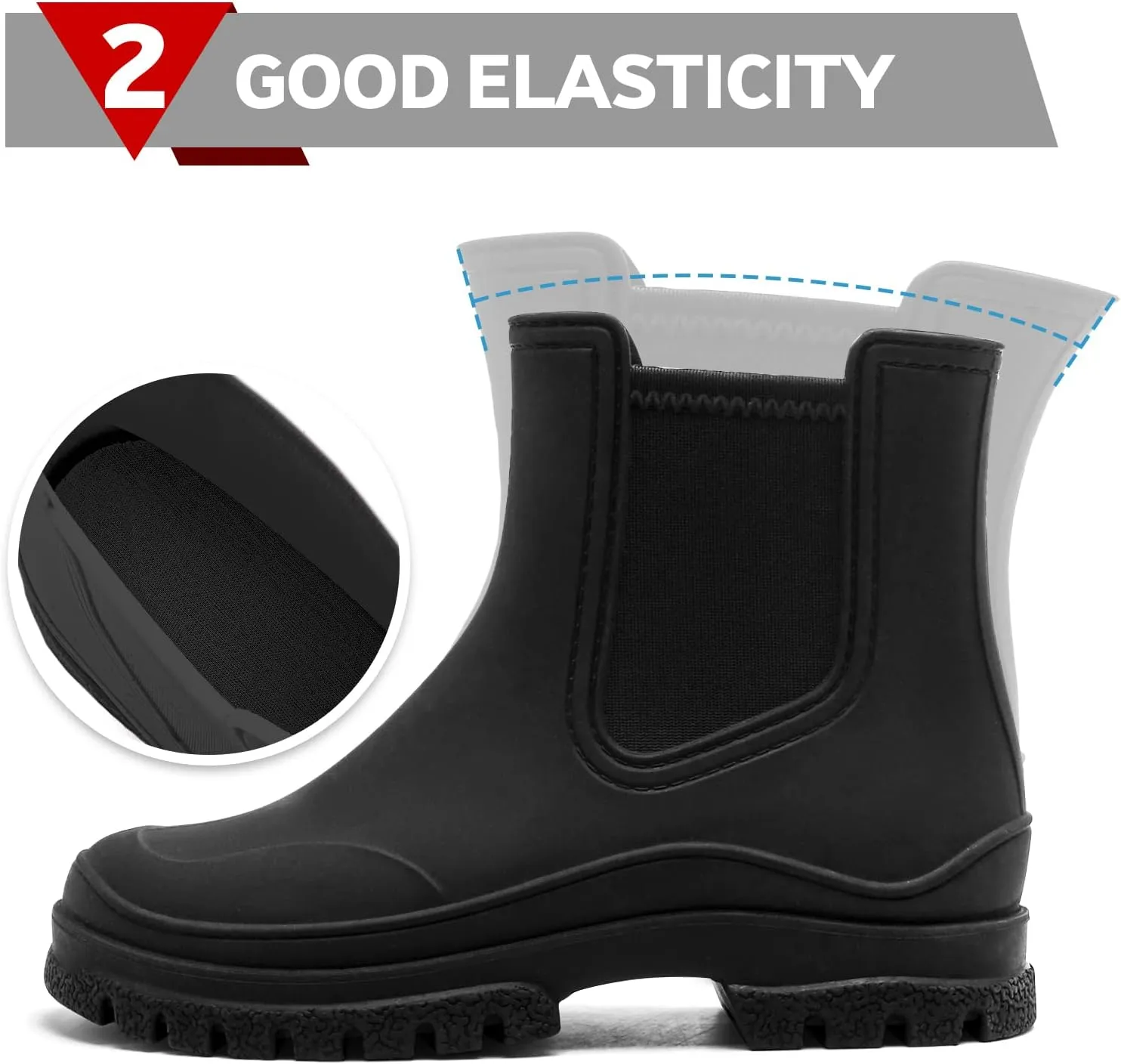 Hsttgsr Women's Rain Boots, Comfortable Elastic Adult Ankle Booties, Fashion Mid Heel Chelsea Boots, Waterproof Non-Slip Chunky Platform Lug Sole Short Garden Boots