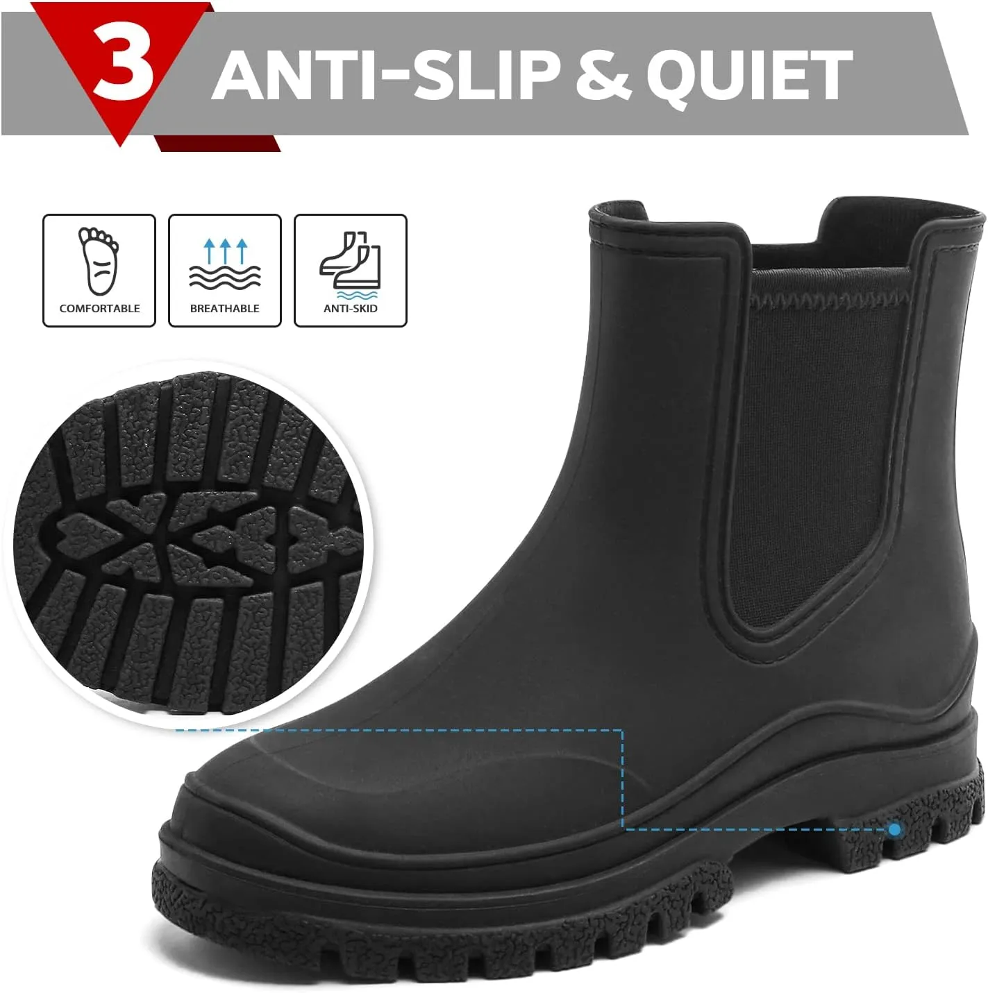 Hsttgsr Women's Rain Boots, Comfortable Elastic Adult Ankle Booties, Fashion Mid Heel Chelsea Boots, Waterproof Non-Slip Chunky Platform Lug Sole Short Garden Boots