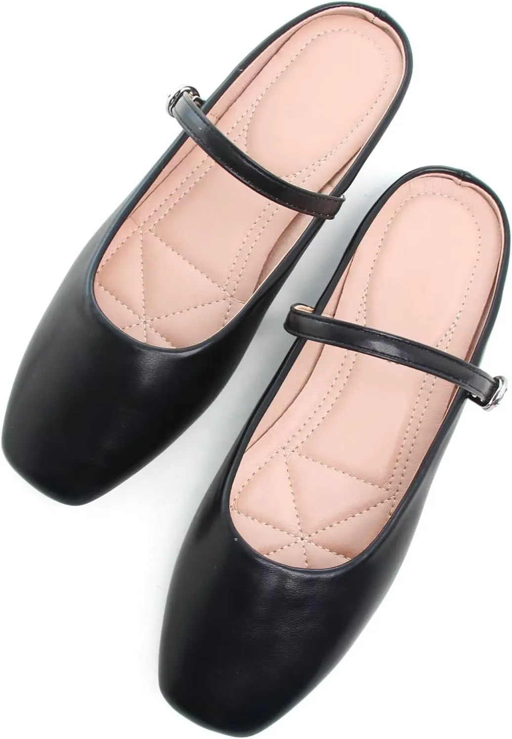 HuangTaiJi Qing Women's Closed Square Toe Backless Low Heeled Mule Slippers Casual Loafers Slip on Flat Shoes