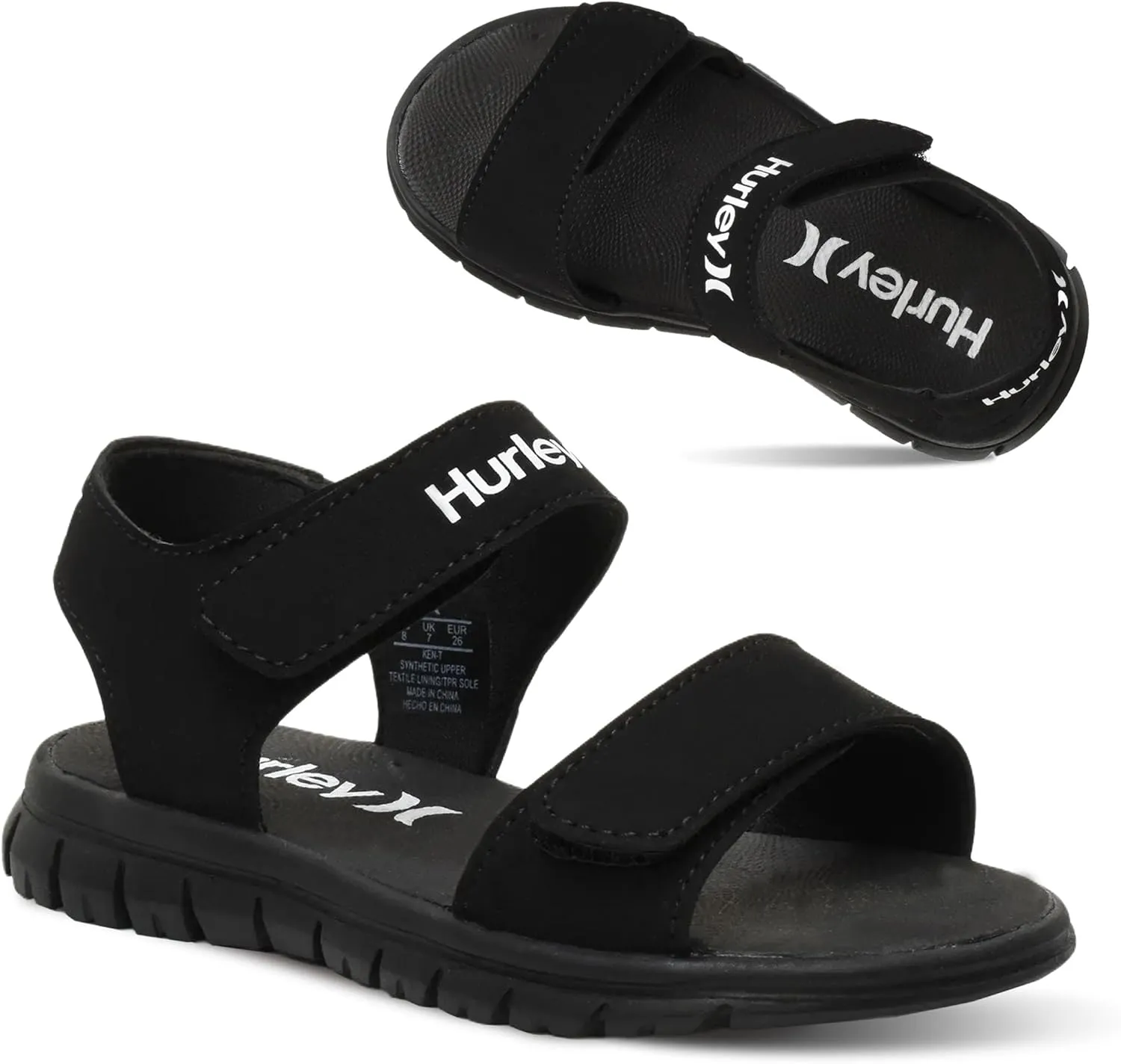 Hurley kids and toddlers Ken Sandals, for Boys and Girls, Kid's Lightweight Open Toe Sandals, Beach Sandals with Adjustable straps, for Outdoors, Water Play and Pool