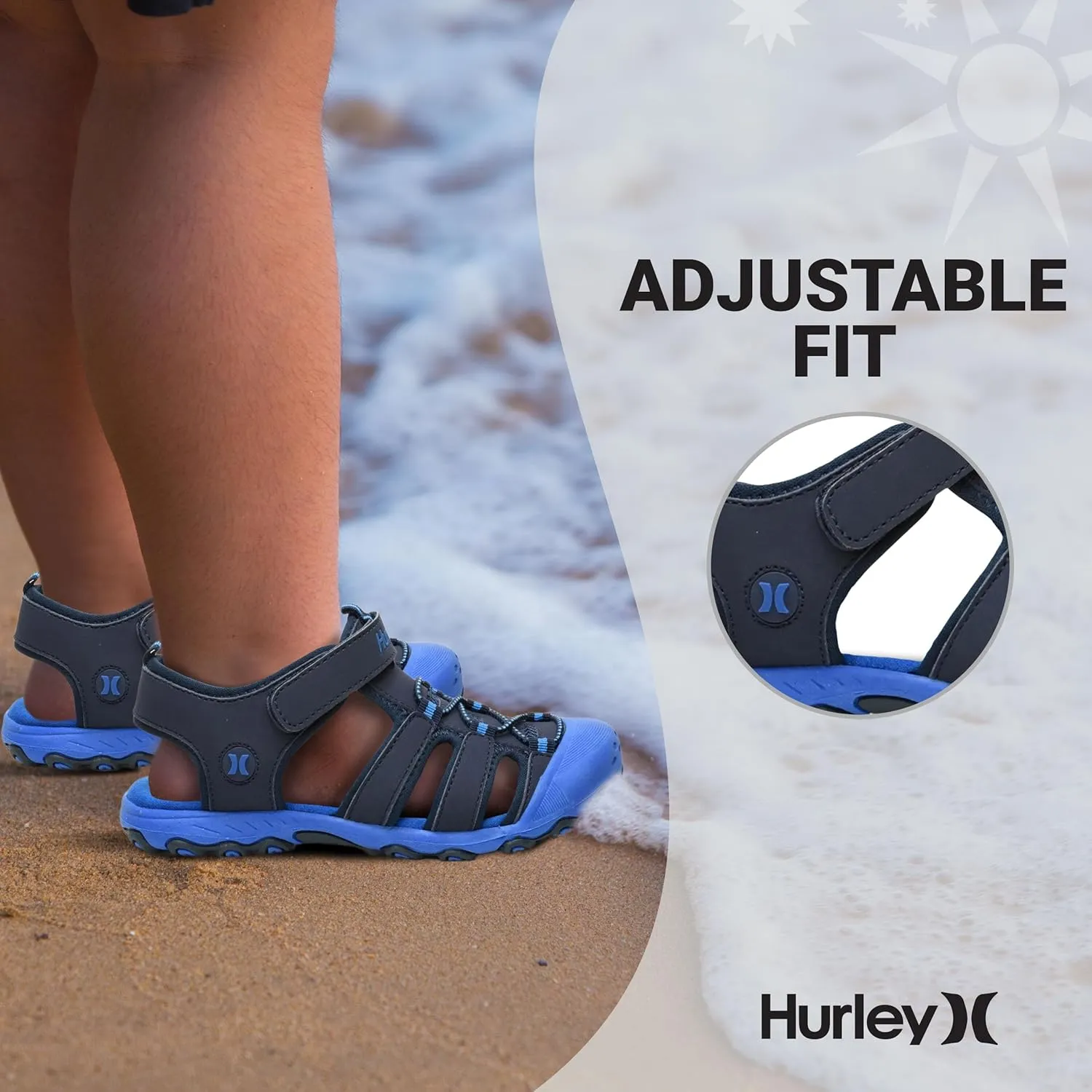 Hurley Kid's and Toddlers Water Sandals - Beach Sandals for Boys and Girls, Lightweight Durable Closed Toe with Adjustable Upper for Outdoors, Water Play and Pool Champ
