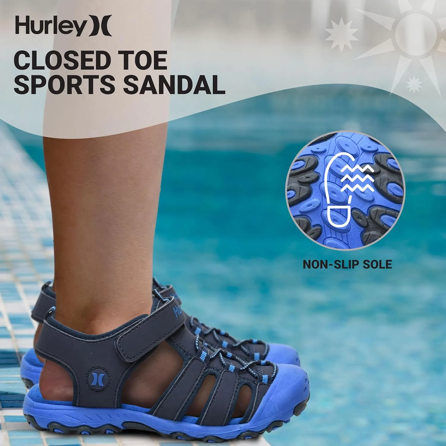 Hurley Kid's and Toddlers Water Sandals - Beach Sandals for Boys and Girls, Lightweight Durable Closed Toe with Adjustable Upper for Outdoors, Water Play and Pool Champ