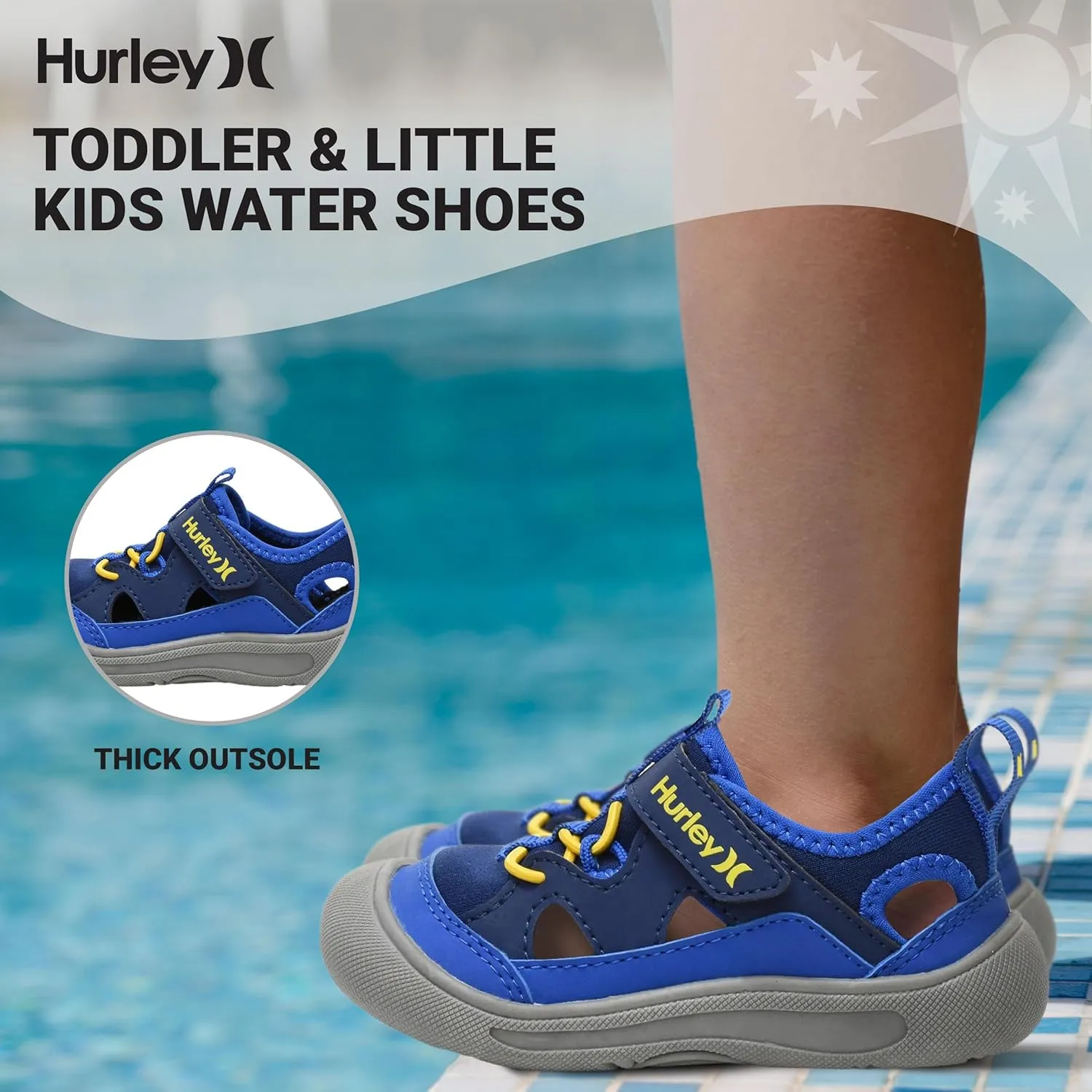 Hurley Kid's Toddlers Water Shoes, Extra Strength Outsole Water Shoes for Boys and Girls, Lightweight Closed Toe Sandals, Beach Shoes with Adjustable Upper-for Outdoors, Water Play and Pool Dylan