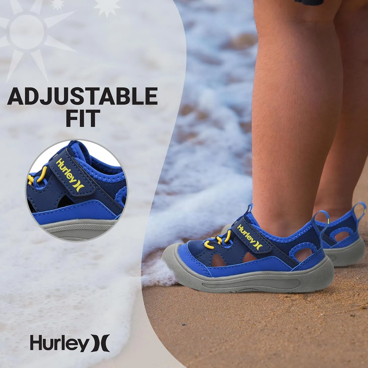 Hurley Kid's Toddlers Water Shoes, Extra Strength Outsole Water Shoes for Boys and Girls, Lightweight Closed Toe Sandals, Beach Shoes with Adjustable Upper-for Outdoors, Water Play and Pool Dylan