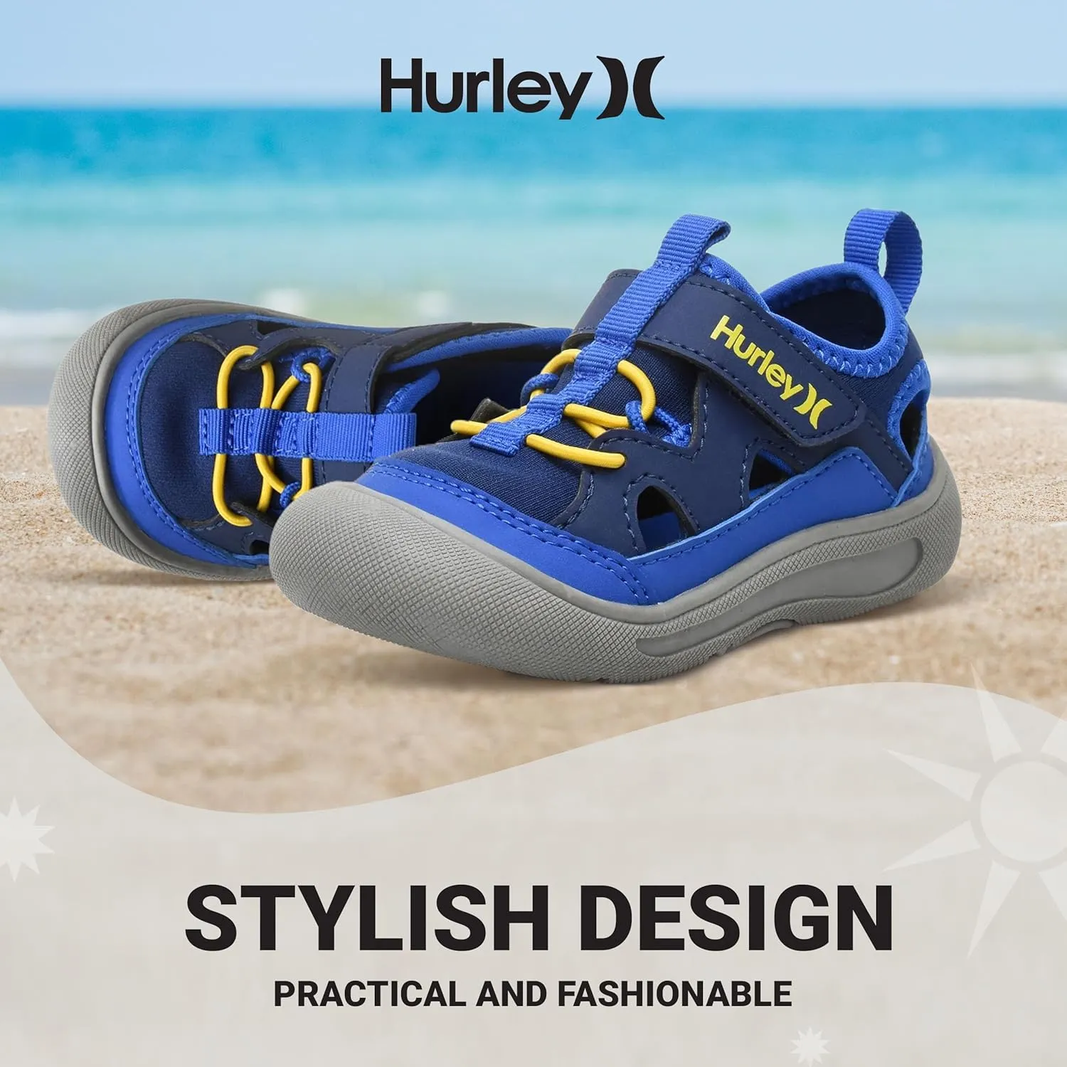 Hurley Kid's Toddlers Water Shoes, Extra Strength Outsole Water Shoes for Boys and Girls, Lightweight Closed Toe Sandals, Beach Shoes with Adjustable Upper-for Outdoors, Water Play and Pool Dylan