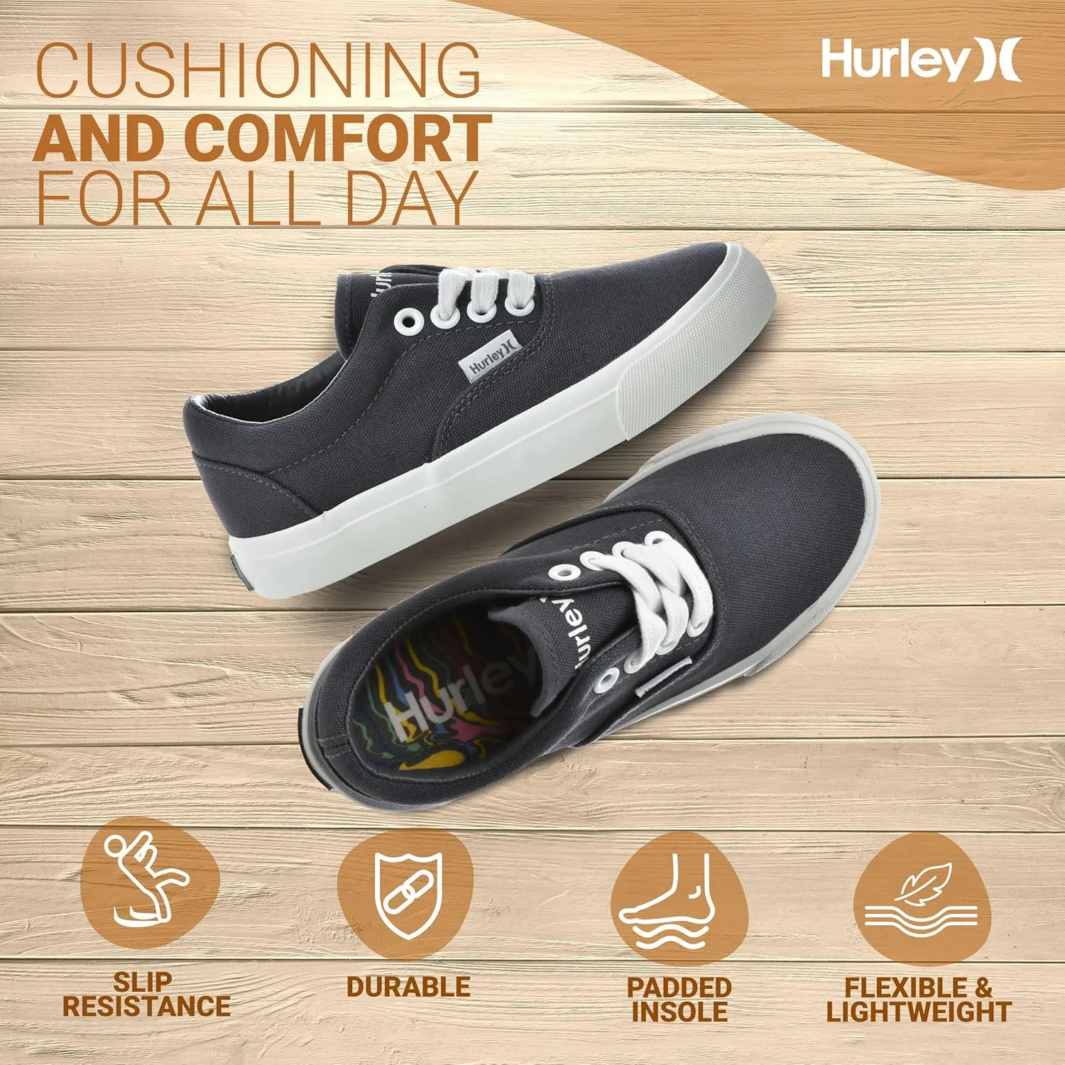 Hurley Marley Kids Lace Up Canvas Sneakers – Low Cut Skateboarding Shoes for Kids, Sports Shoes for Boys and Girls