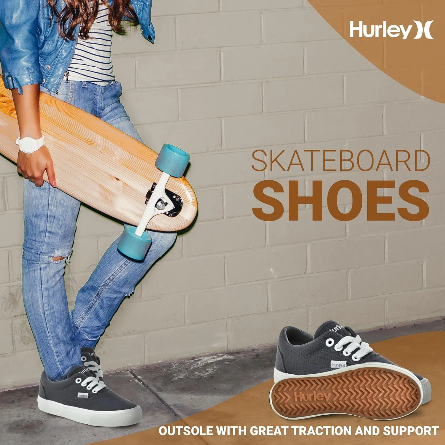 Hurley Marley Kids Lace Up Canvas Sneakers – Low Cut Skateboarding Shoes for Kids, Sports Shoes for Boys and Girls