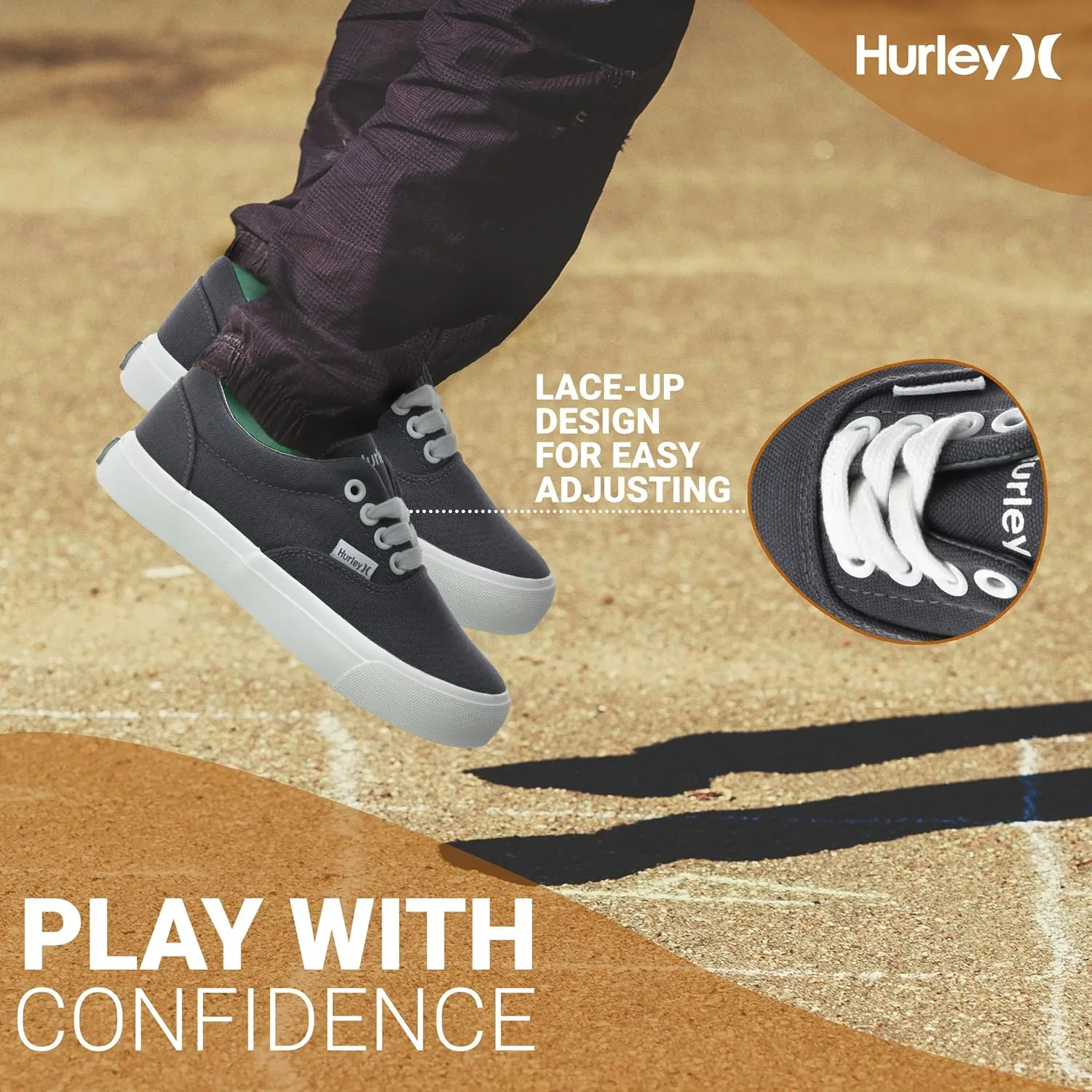 Hurley Marley Kids Lace Up Canvas Sneakers – Low Cut Skateboarding Shoes for Kids, Sports Shoes for Boys and Girls