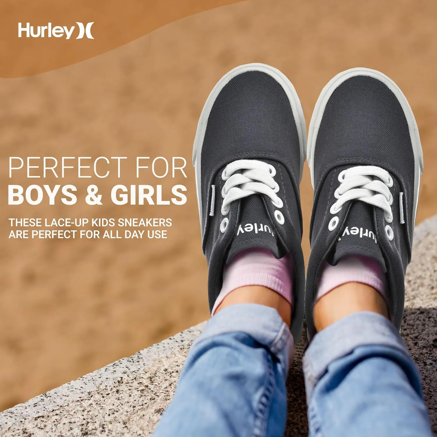 Hurley Marley Kids Lace Up Canvas Sneakers – Low Cut Skateboarding Shoes for Kids, Sports Shoes for Boys and Girls