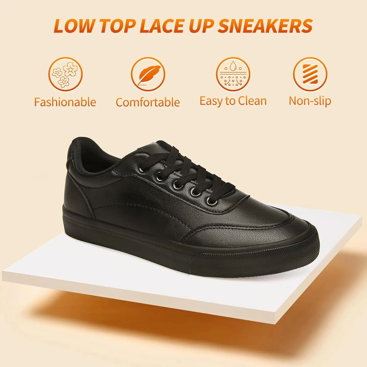 HYPOCRUTE White Leather Sneakers for Women Tennis Shoes Womens Fashion Sneakers Low Top Casual Shoes for Walking