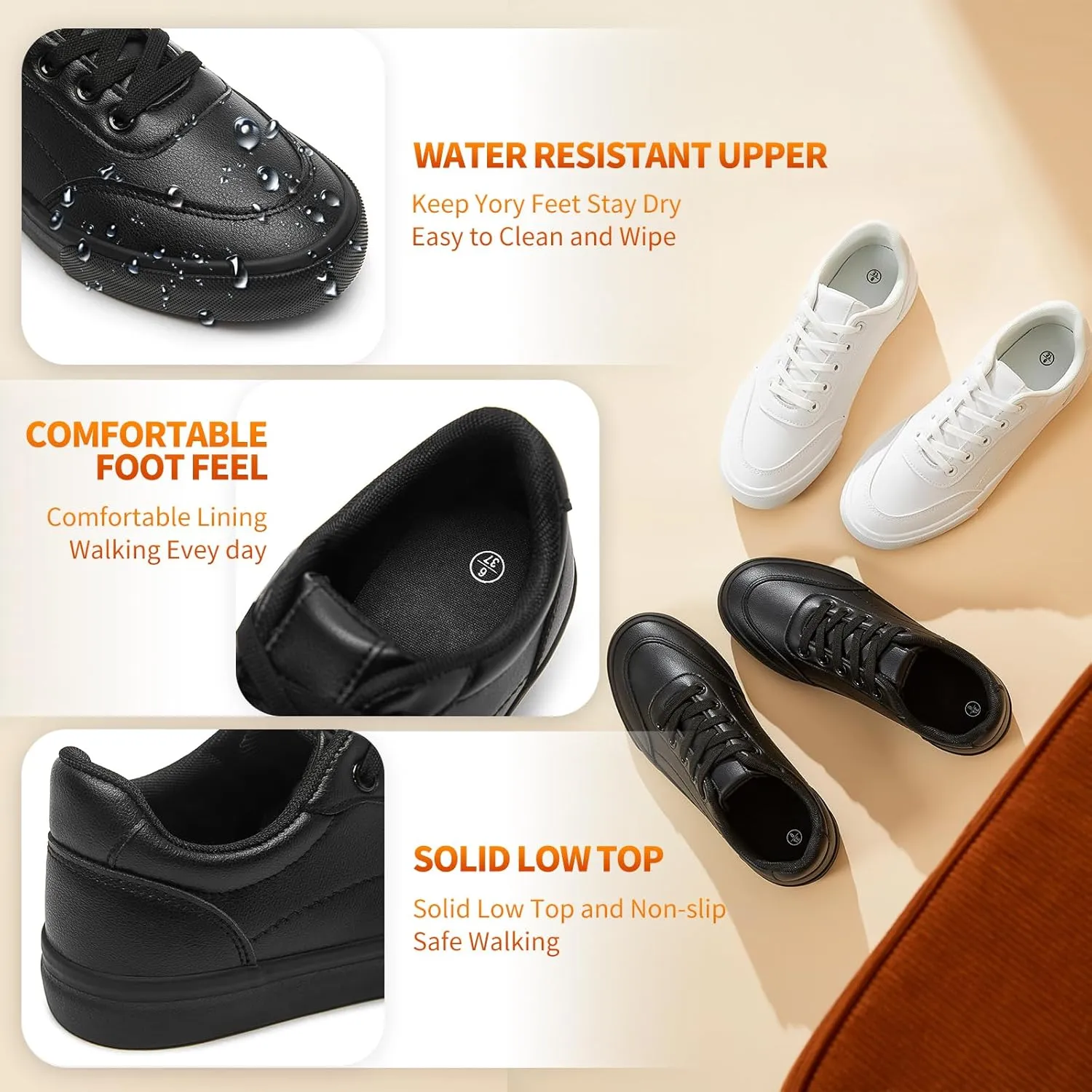 HYPOCRUTE White Leather Sneakers for Women Tennis Shoes Womens Fashion Sneakers Low Top Casual Shoes for Walking