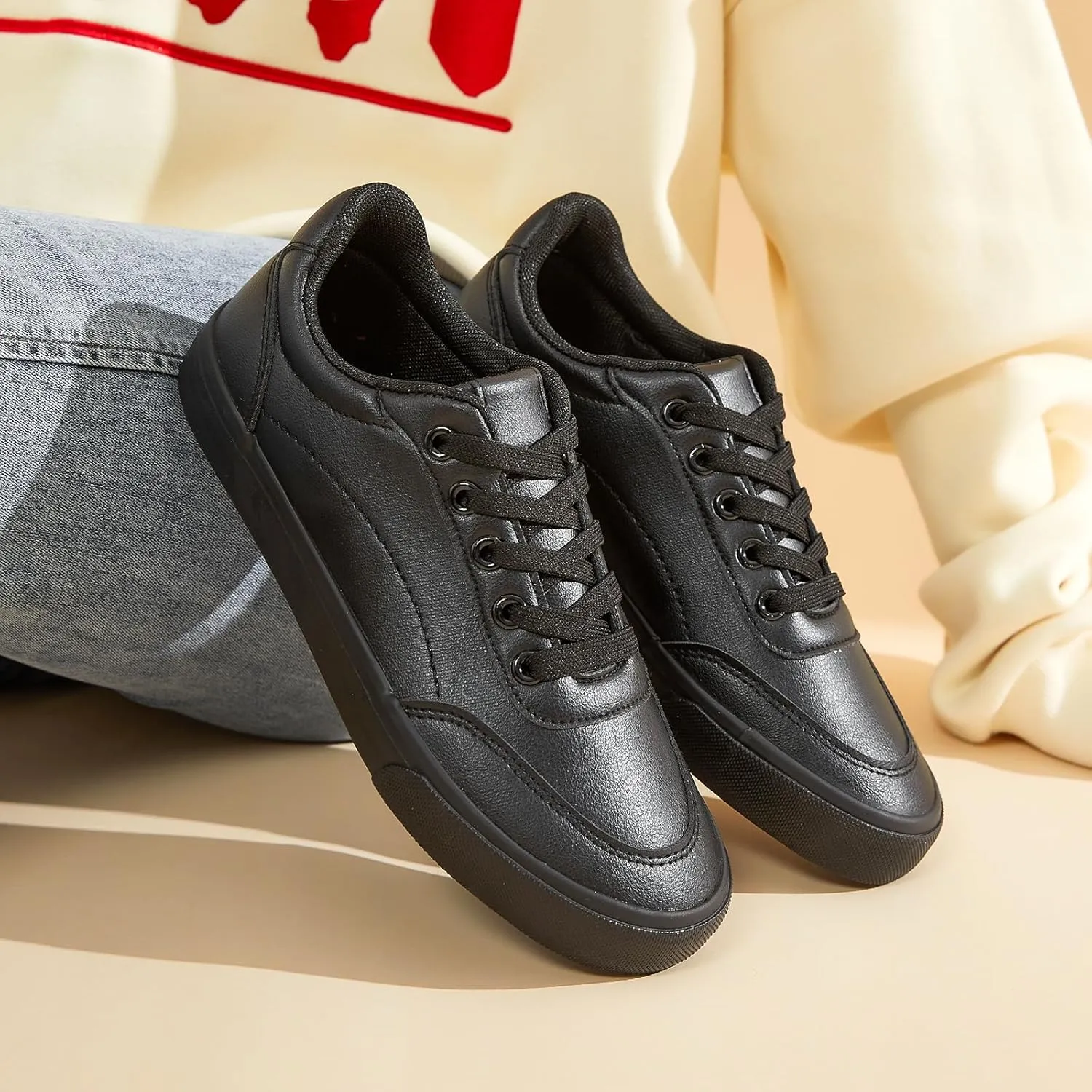 HYPOCRUTE White Leather Sneakers for Women Tennis Shoes Womens Fashion Sneakers Low Top Casual Shoes for Walking