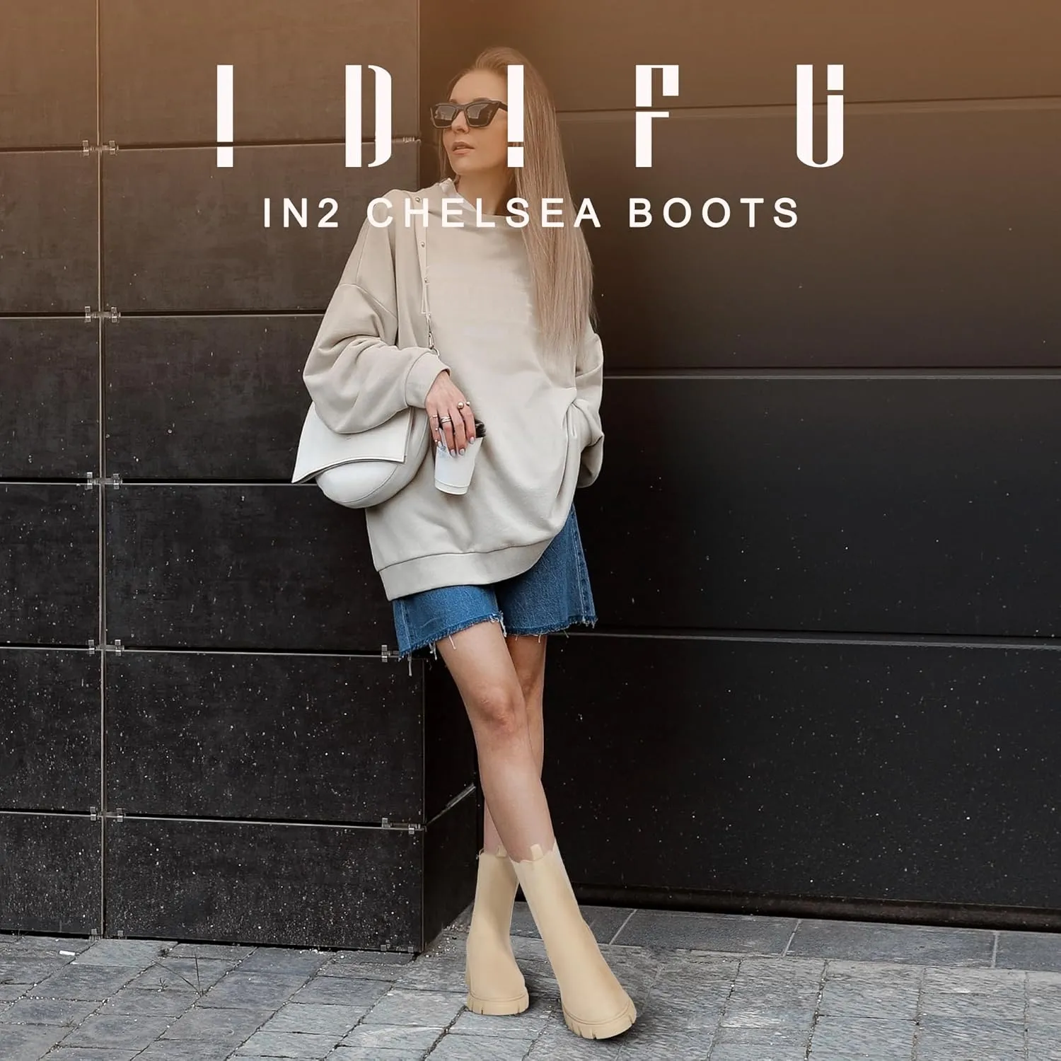 IDIFU IN2 Chelsea Ankle Boots for Women Low Short Block Chunky Heel Mid Calf Slip On Lug Sole Platform Fall Dress Booties Ladies Fashion Comfortable Casual Cute Trendy Elastic Thick Boots