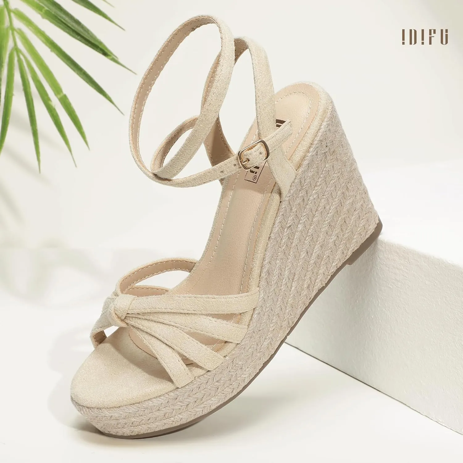 IDIFU IN4 Wedge Sandals for Women Espadrilles Ankle Strap Platform Wedges Heels for Women Wedding Bridal Ladies Wedge Sandals Comfortable Summer Dressy Sexy Strappy Wedge Shoes