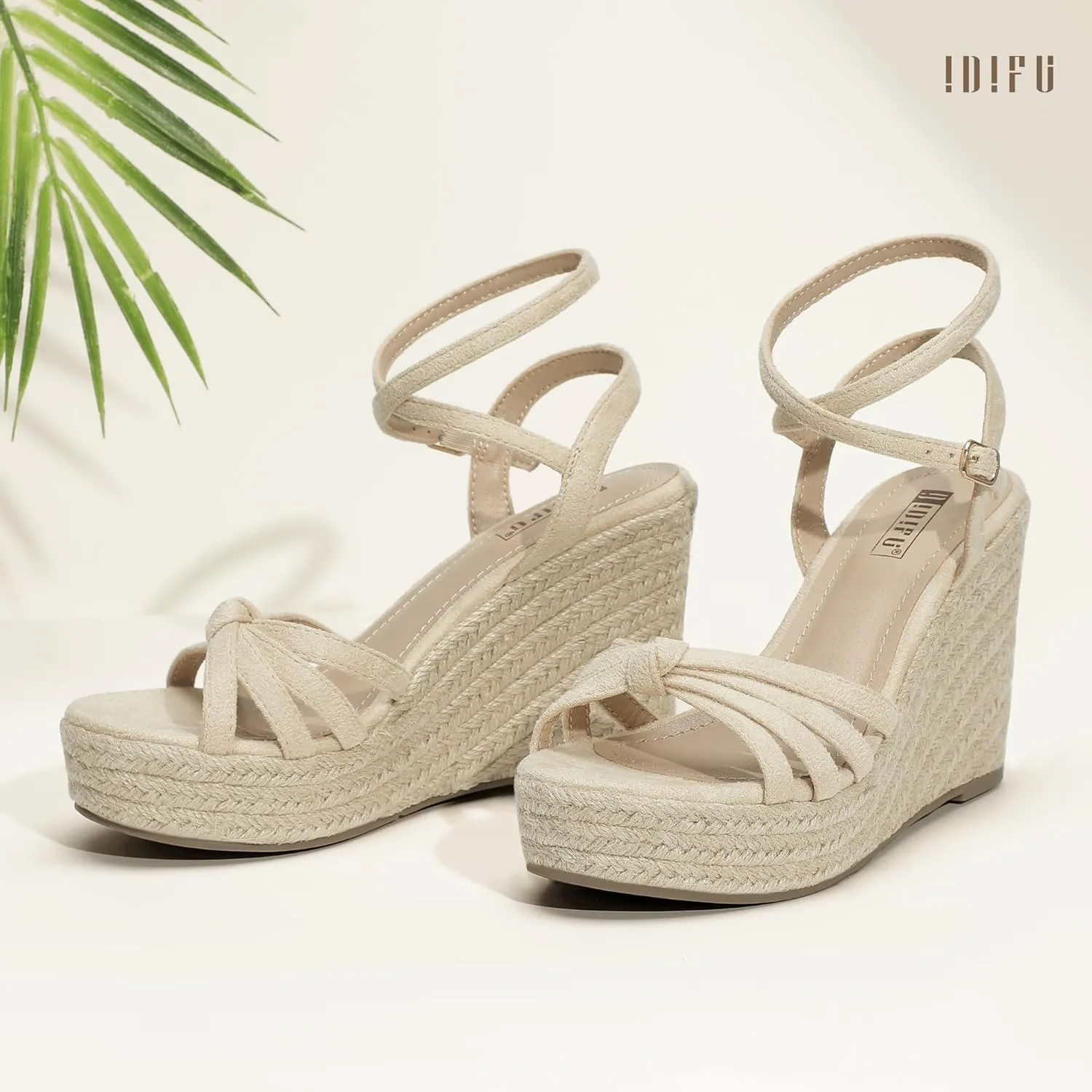 IDIFU IN4 Wedge Sandals for Women Espadrilles Ankle Strap Platform Wedges Heels for Women Wedding Bridal Ladies Wedge Sandals Comfortable Summer Dressy Sexy Strappy Wedge Shoes