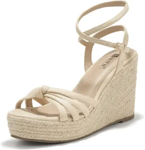 IDIFU IN4 Wedge Sandals for Women Espadrilles Ankle Strap Platform Wedges Heels for Women Wedding Bridal Ladies Wedge Sandals Comfortable Summer Dressy Sexy Strappy Wedge Shoes