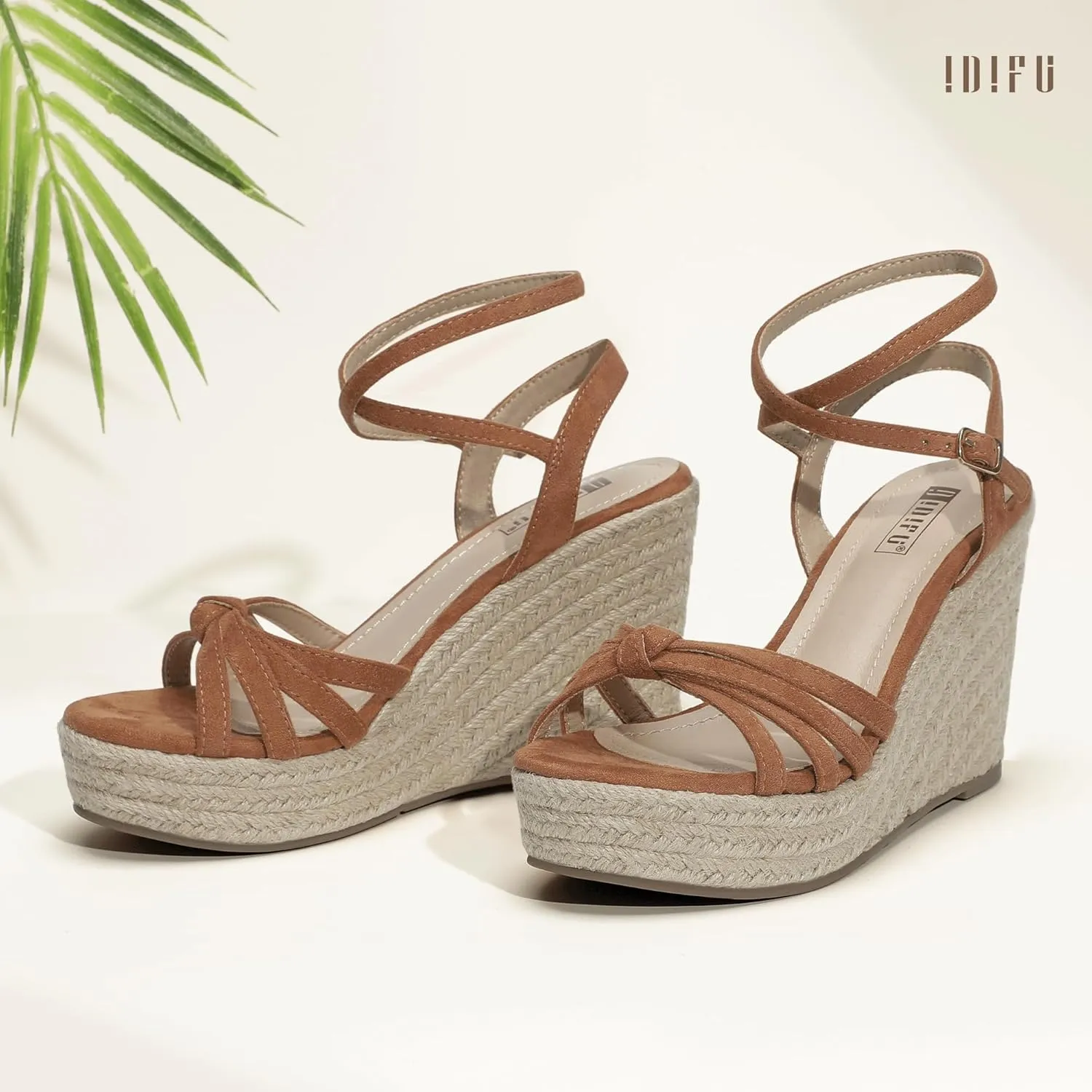 IDIFU IN4 Wedge Sandals for Women Espadrilles Ankle Strap Platform Wedges Heels for Women Wedding Bridal Ladies Wedge Sandals Comfortable Summer Dressy Sexy Strappy Wedge Shoes