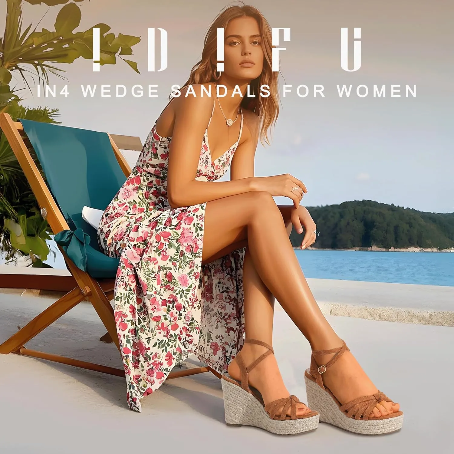 IDIFU IN4 Wedge Sandals for Women Espadrilles Ankle Strap Platform Wedges Heels for Women Wedding Bridal Ladies Wedge Sandals Comfortable Summer Dressy Sexy Strappy Wedge Shoes