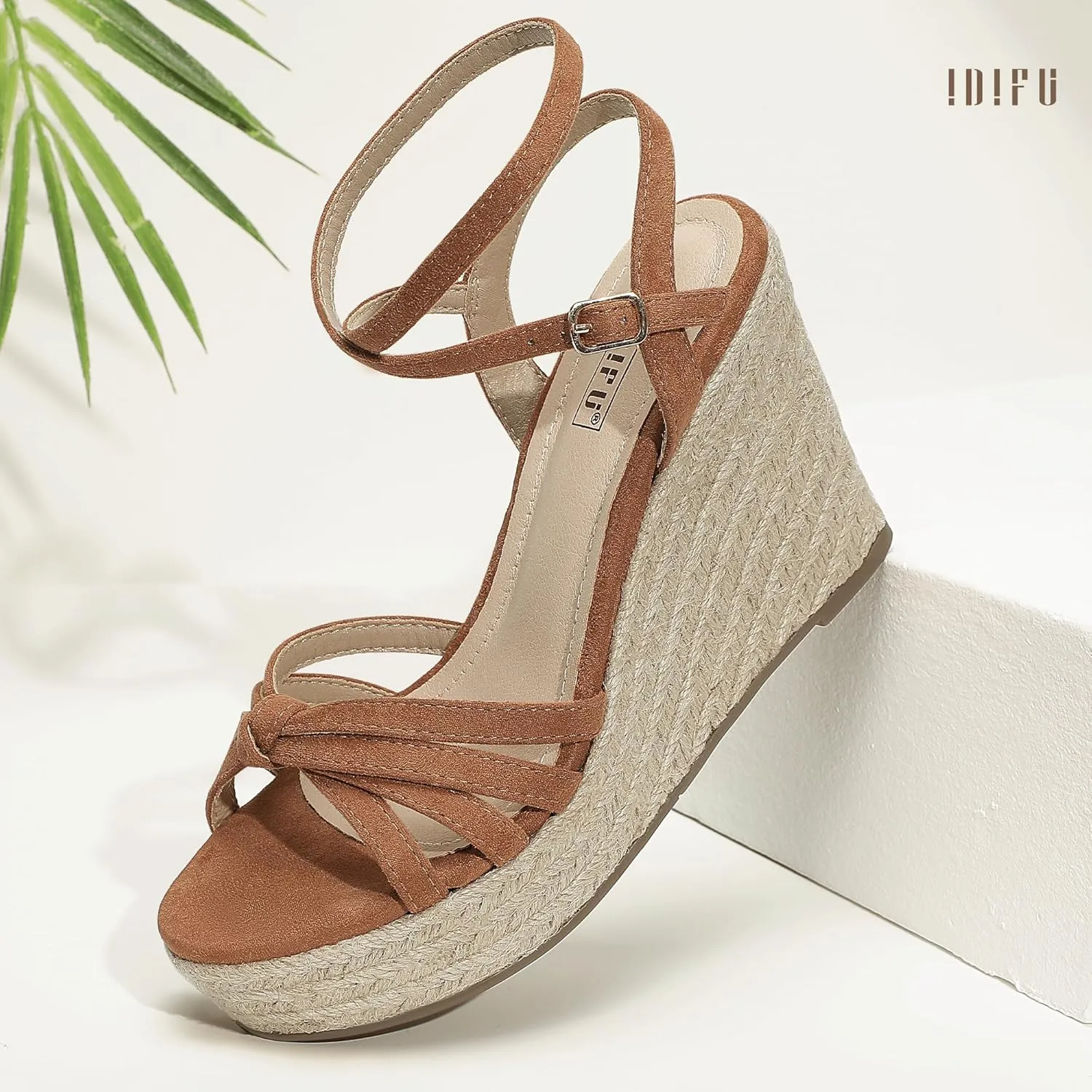 IDIFU IN4 Wedge Sandals for Women Espadrilles Ankle Strap Platform Wedges Heels for Women Wedding Bridal Ladies Wedge Sandals Comfortable Summer Dressy Sexy Strappy Wedge Shoes